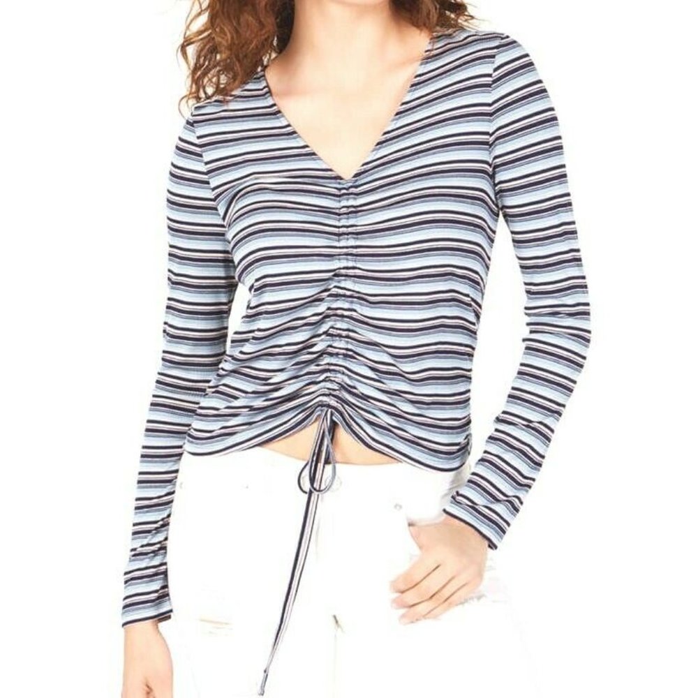American Rag Women's Blue Striped Drawstring Top